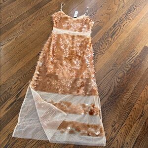 J. Crew Collection NWT Sequin Panel midi Evening Dress in Gold, 00